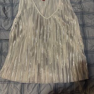 Jennifer Lopez Silver Sequin Pleated Tank Top